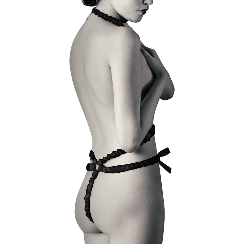 Coquette Chic Desire Erotisches Dessous-Set – Verstellbares Elastik-Harness mit Deluxe Nippel-Covern, Schwarzes Sexy Outfit für Damen