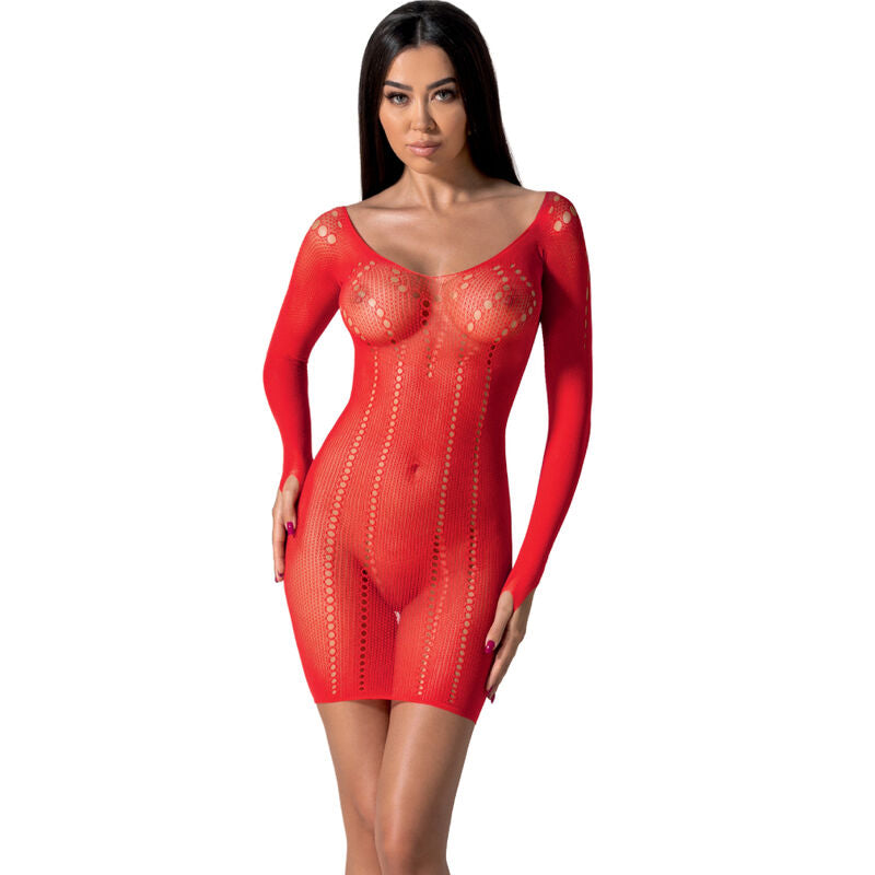 Passion Weiß, Rot, Schwarz Bodystocking BS101 – Sexy Durchsichtiger Bodysuit mit Langen Ärmeln, Einheitsgröße für Damen