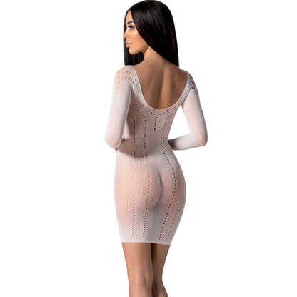 Passion Weißer Bodystocking BS101 – Sexy Durchsichtiger Bodysuit mit Langen Ärmeln, Einheitsgröße für Damen