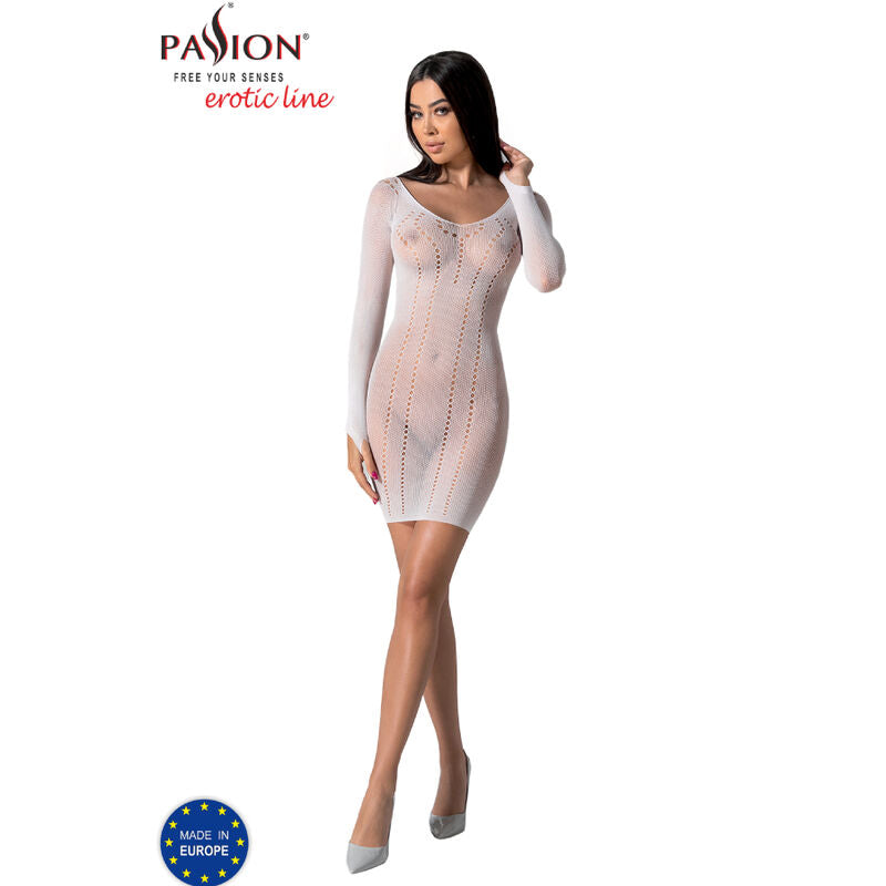 Passion Weißer Bodystocking BS101 – Sexy Durchsichtiger Bodysuit mit Langen Ärmeln, Einheitsgröße für Damen