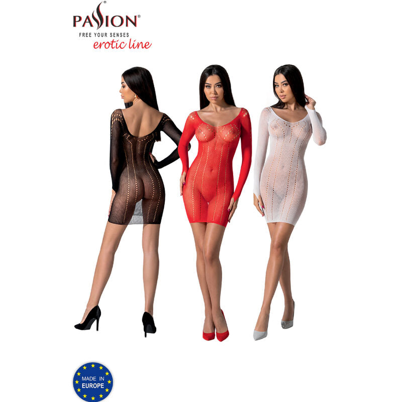 Passion Weißer Bodystocking BS101 – Sexy Durchsichtiger Bodysuit mit Langen Ärmeln, Einheitsgröße für Damen